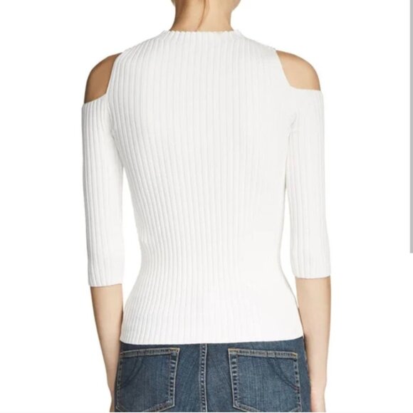 Maje, NWT Manu cut out white ribbed cold shoulder Knit Top_M - Picture 2 of 12